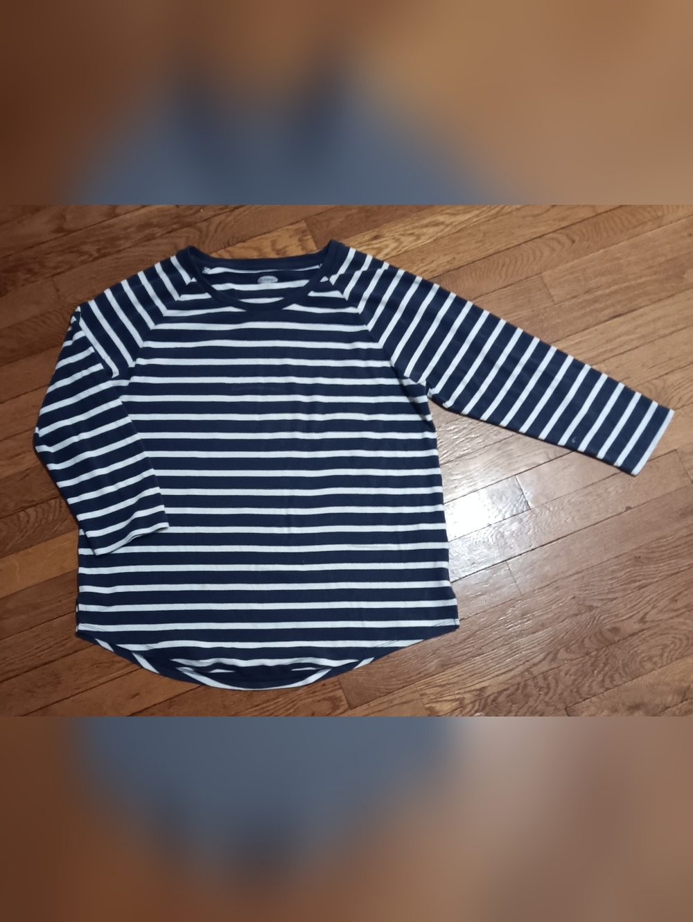 Women's Navy Blue & White Striped Long-Sleeve Shirt